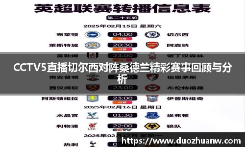 CCTV5直播切尔西对阵桑德兰精彩赛事回顾与分析